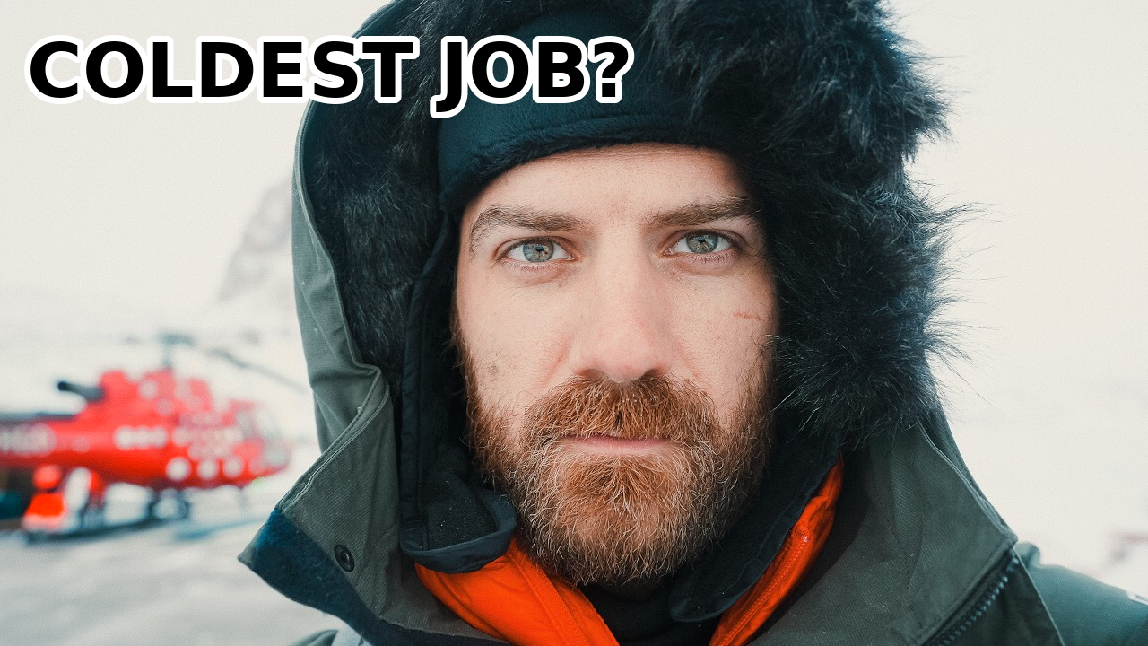 Johnny Harris extreme places thumbnail, our edit: helicopter boosted, COLDEST JOB? added