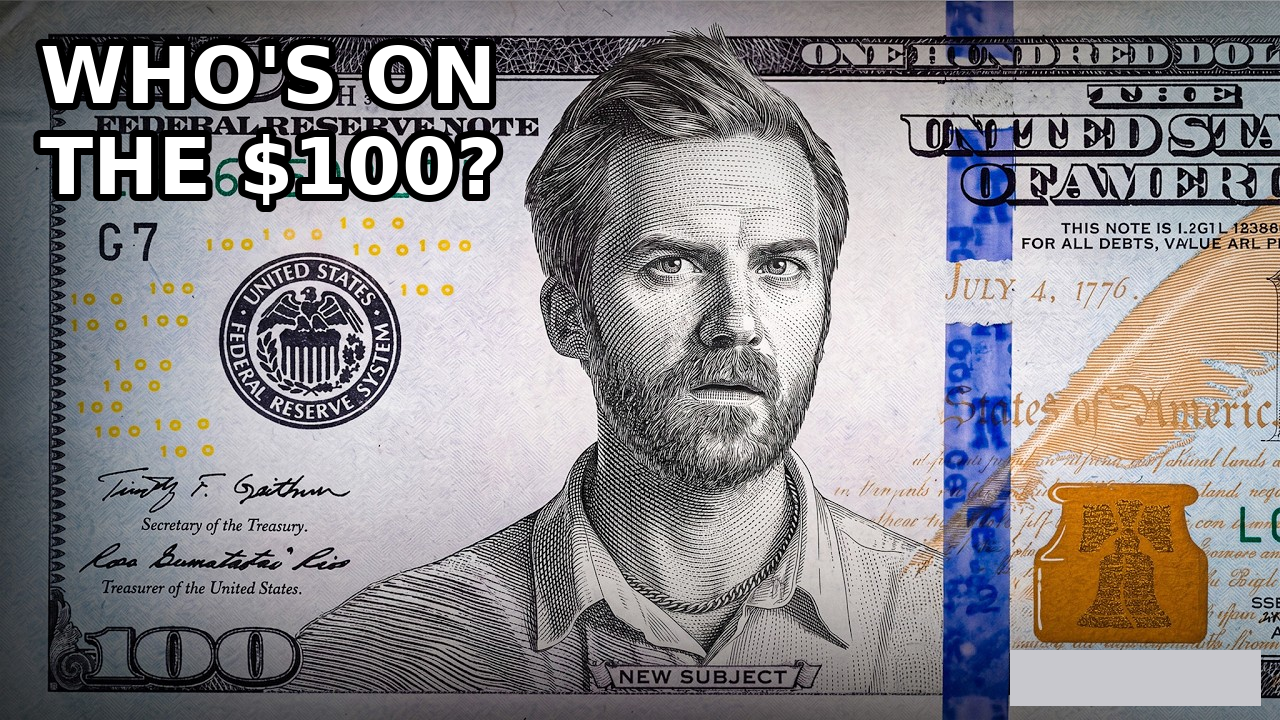 Johnny Harris How Money Actually Works thumbnail, our edit: WHO'S ON THE $100? added, COMPILATION label removed