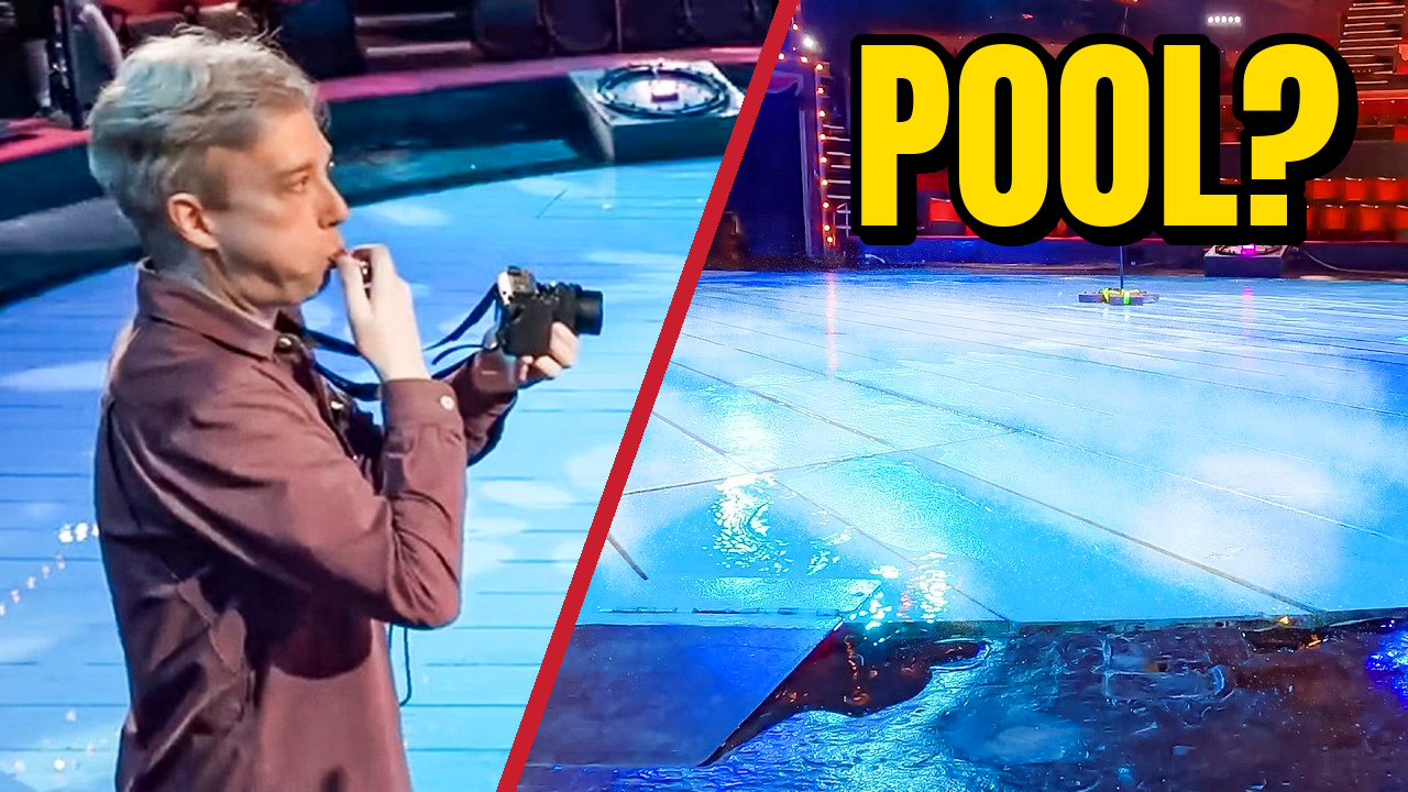 Tom Scott whistle thumbnail, our edit: Tom cropped larger, more saturation, POOL? text
