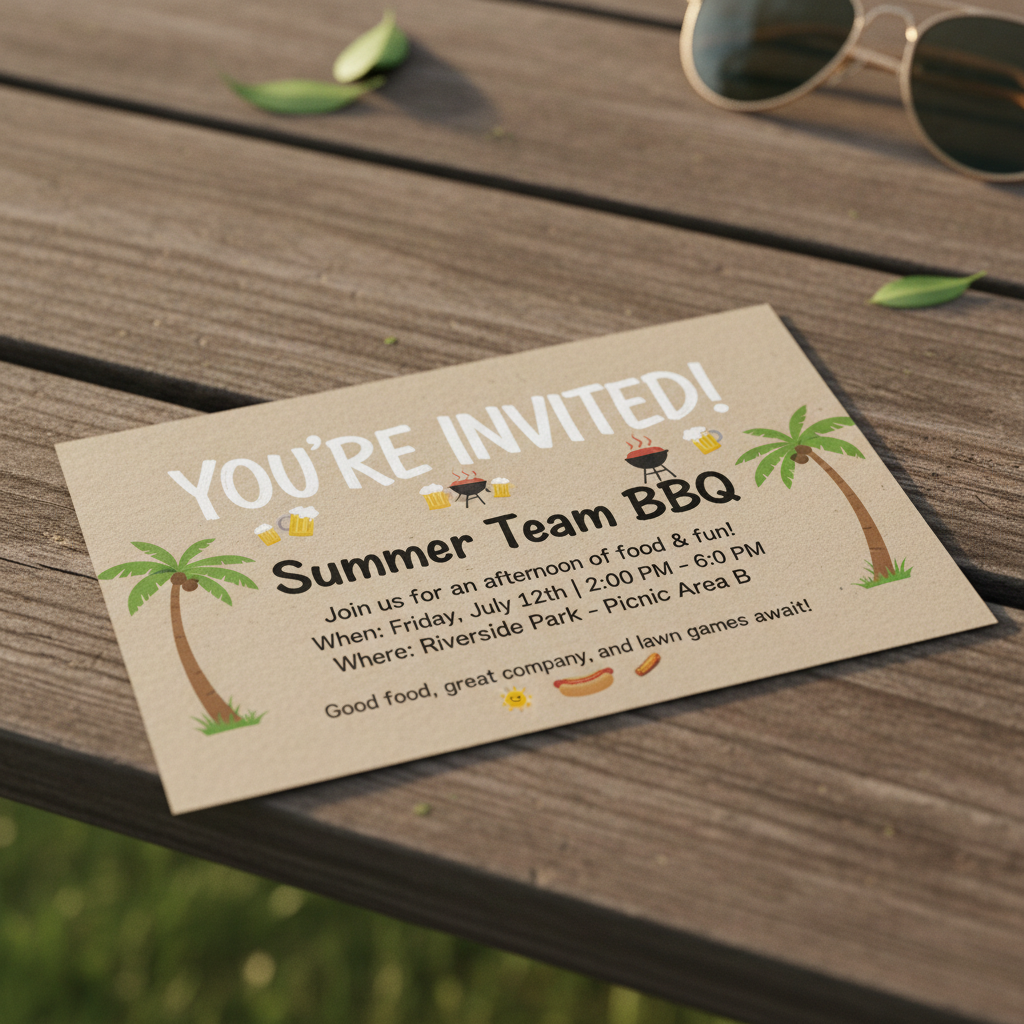 Photo of a work party invitation flyer