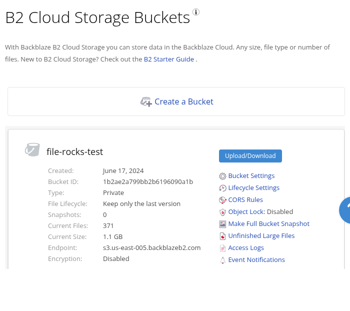 B2 bucket card with S3 endpoint
