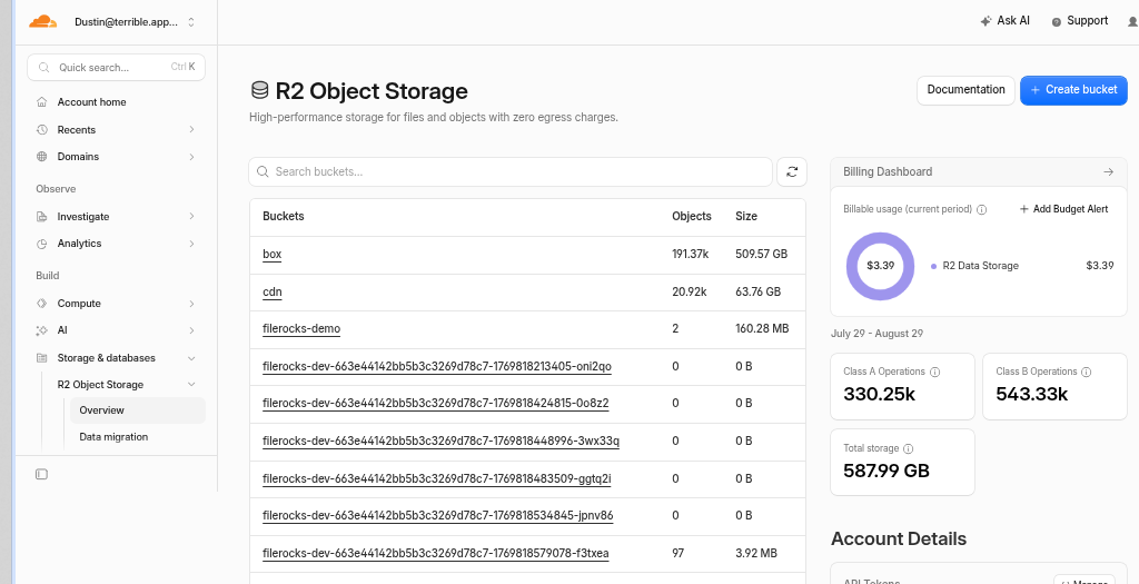 R2 bucket list in the Cloudflare dashboard