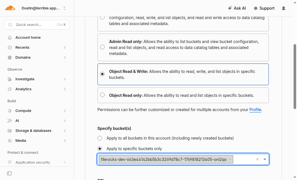Create R2 API token form