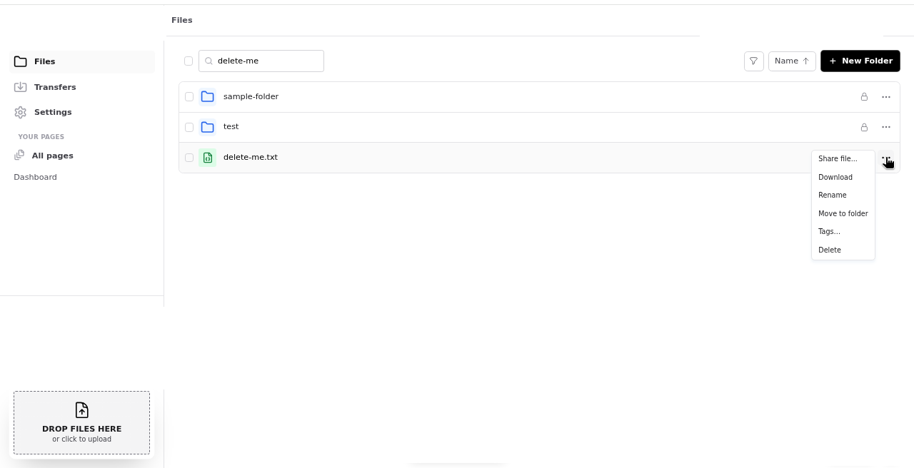File row menu with Delete