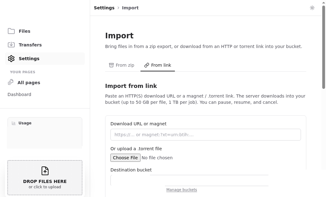 Import from link selected