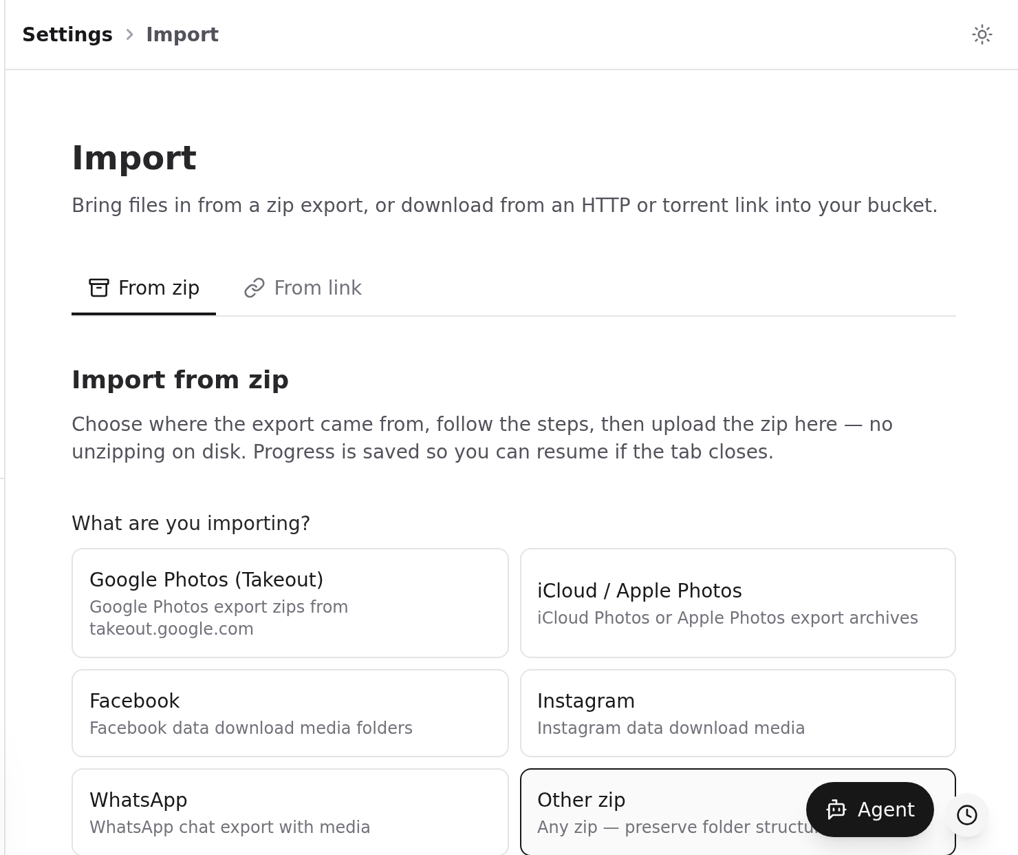 Import from zip with Other zip selected