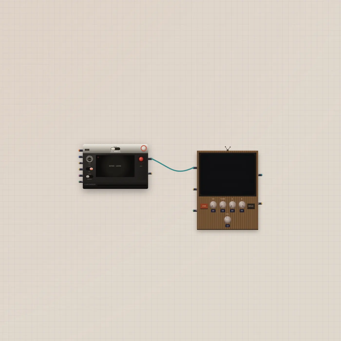 Component Group product shot: Point the camcorder. Watch the CRT.