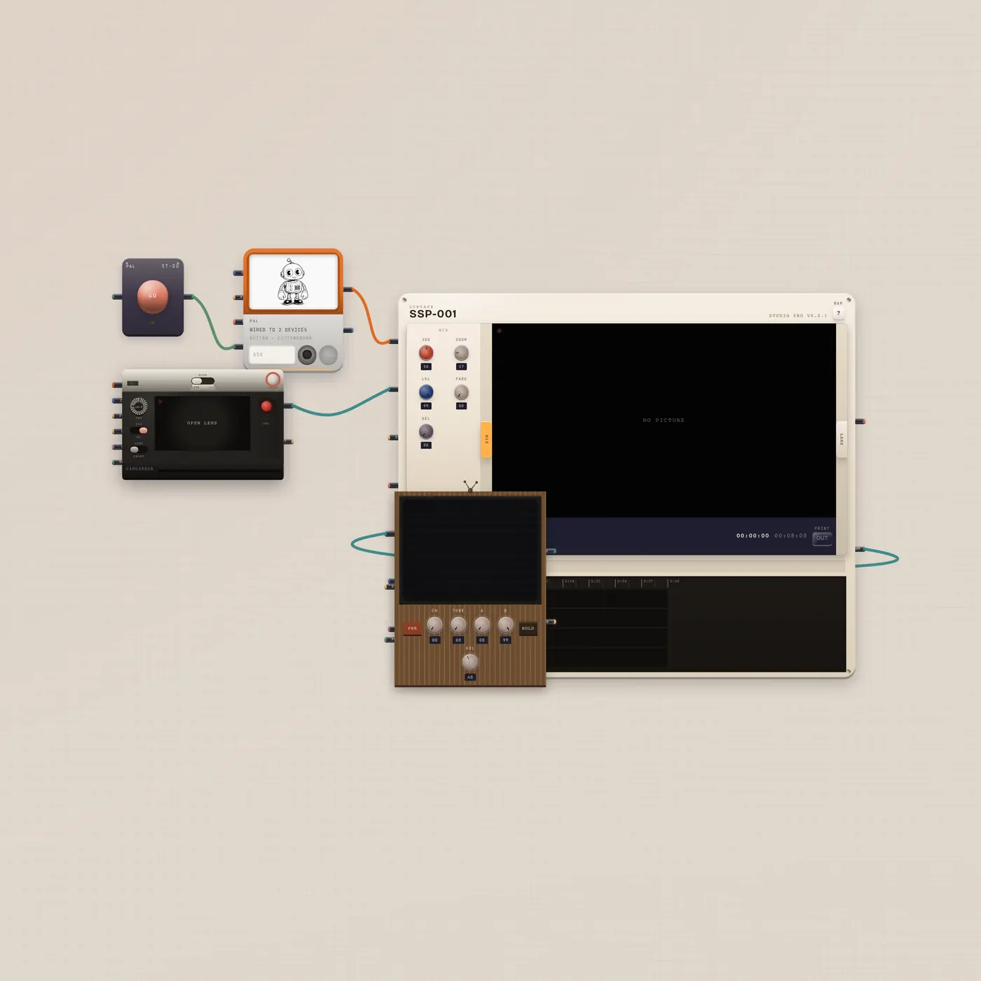 Use Case product shot: Shoot. Pal cuts. Watch it on the CRT.