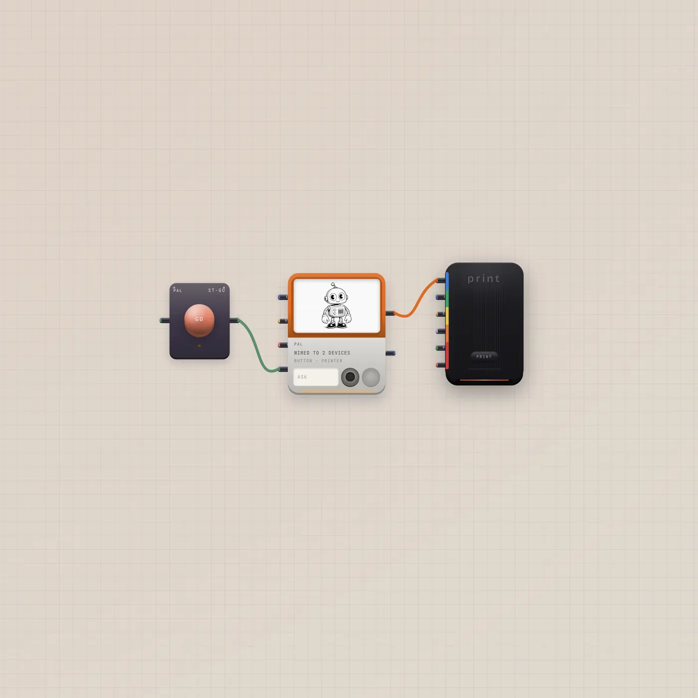 Use Case product shot: Ask Pal. The printer ejects a still.