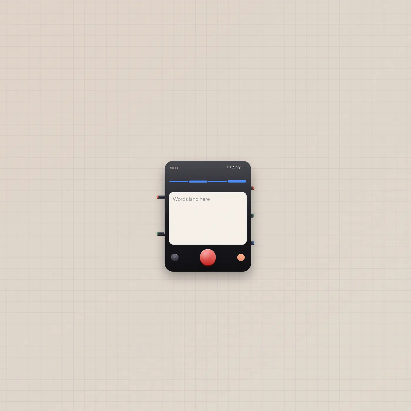 Component Guide product shot: Hold Rec. Talk. The card types.
