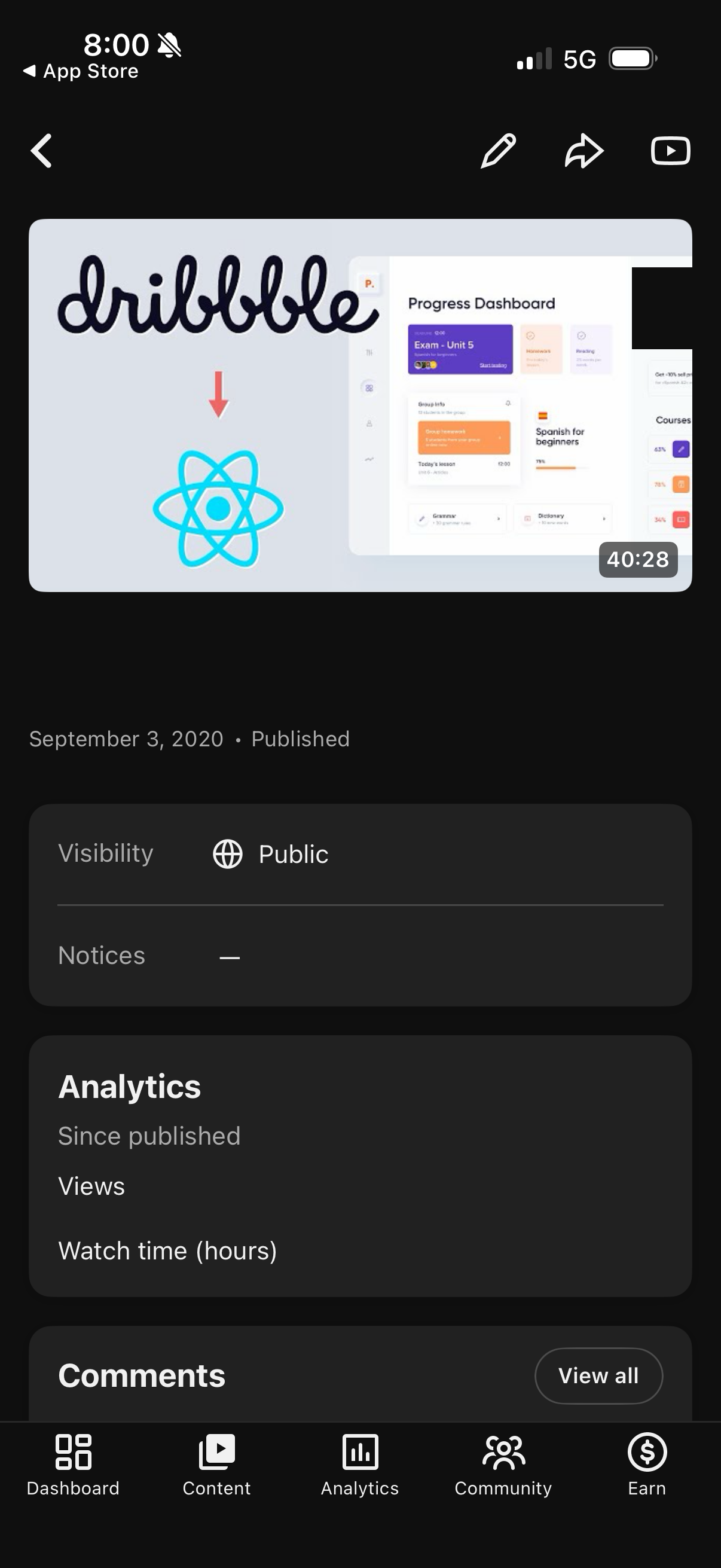 YouTube Studio video details with the pencil