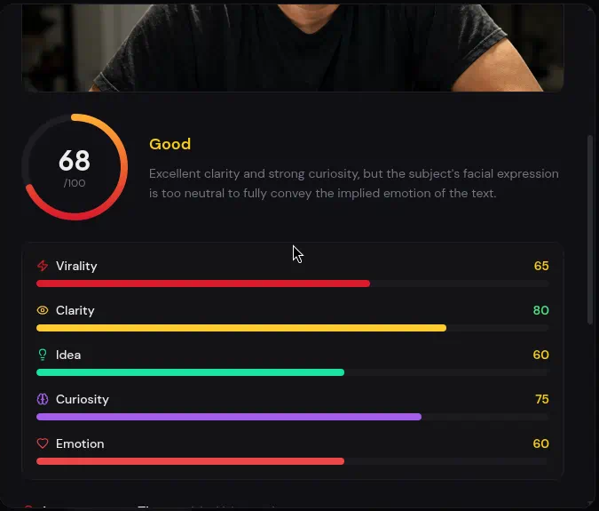 Thumbly Score modal with the five dimensions