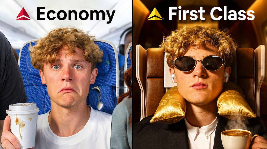 Ryan Trahan's airline thumbnail, Thumbly's improved version