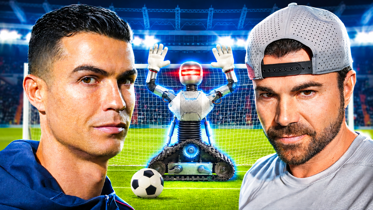 Mark Rober Ronaldo goalie robot thumbnail, Thumbly's improved version